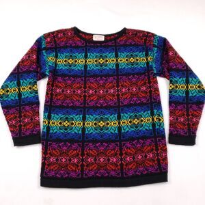 Beldoch Petites Sweater Women Medium Multi-Color Trippy Holiday Long Sleeve USA‎